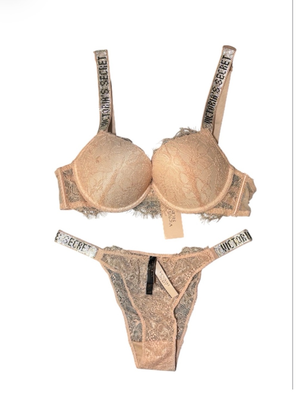 NWT Victoria's Secret Lace Shine Strap Bra and Panty Set. 3 sets in 3 Sizes